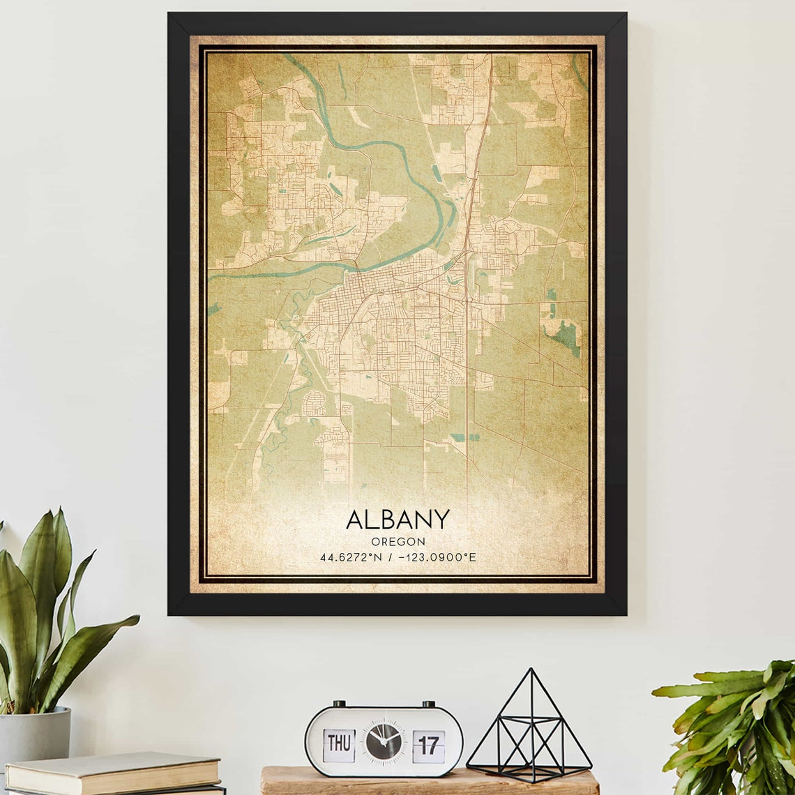 Vintage Albany Oregon Map Poster Antique City Street Wall Decor