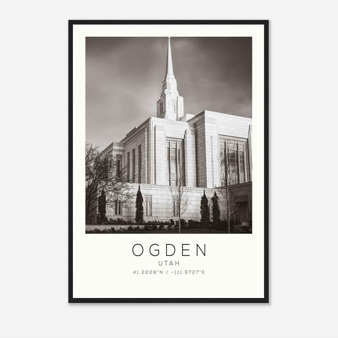 Ogden Utah Historic Temple Spire Black and White Photo Poster