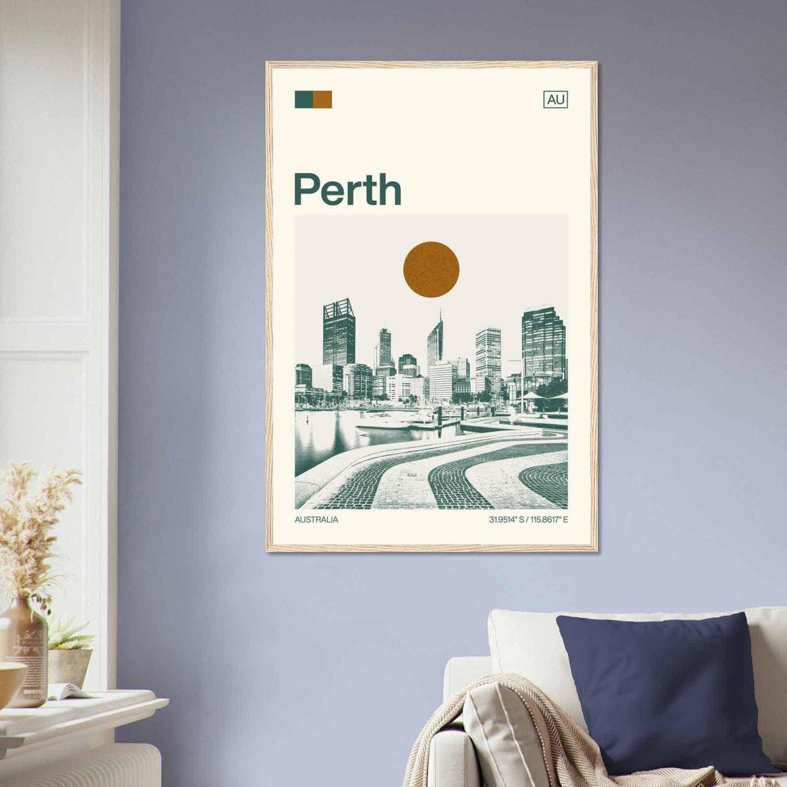 Perth Australia City Skyline Waterfront Minimalist Travel Poster - Image 2