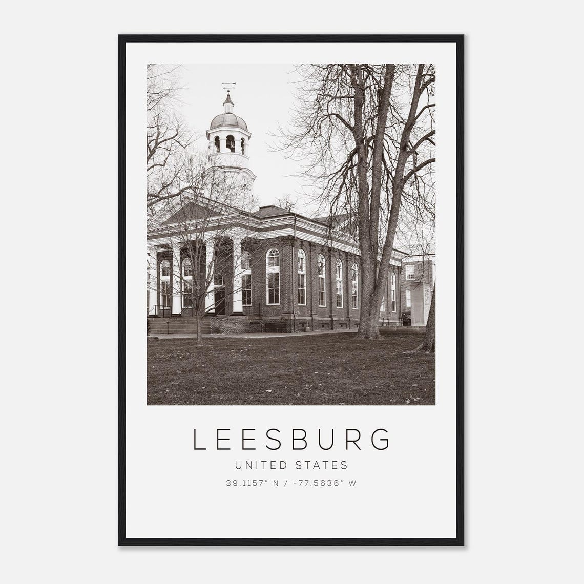 Leesburg United States Black and White Historic Building Photo Poster