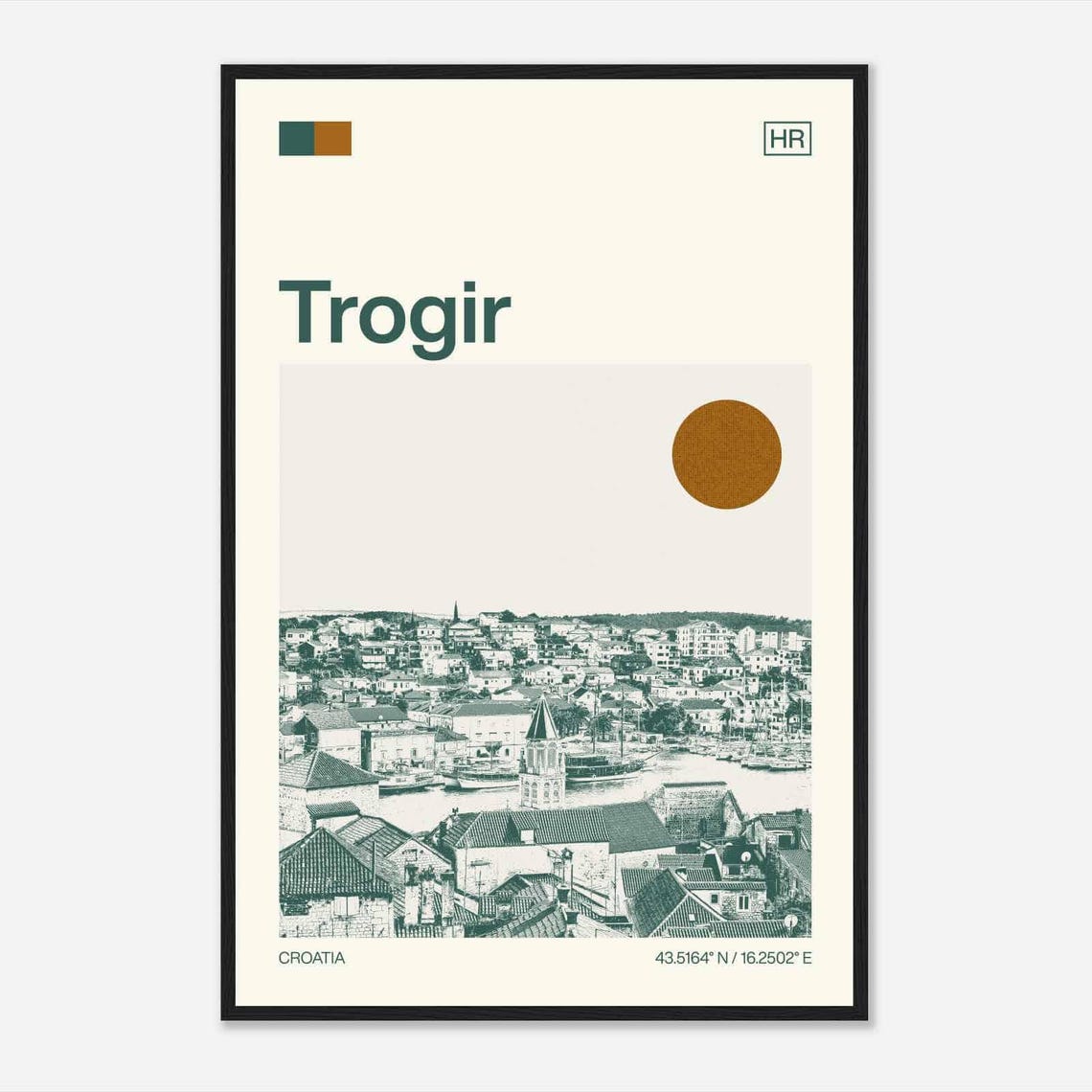 Trogir Croatia Old Town Harbor Rooftops Vintage Travel Poster