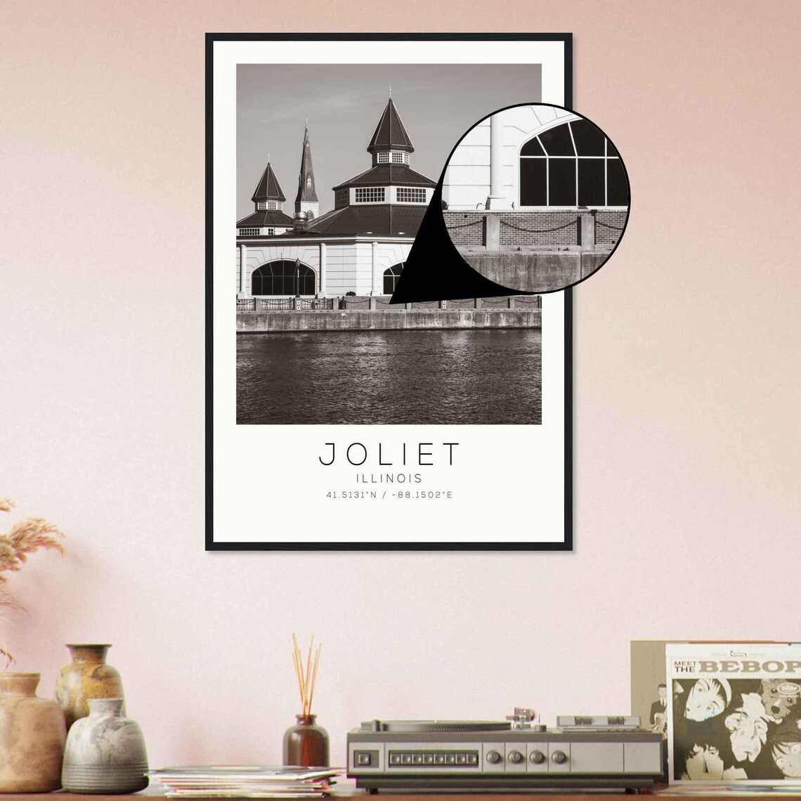 Joliet Illinois Riverfront Landmark Building Black White Photo Poster - Image 4