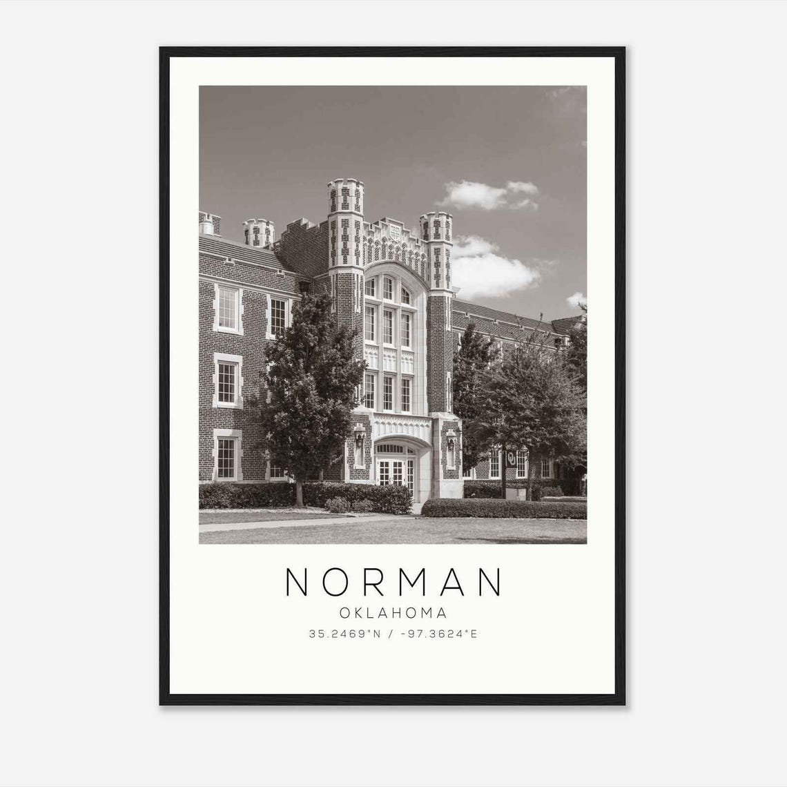 Norman Oklahoma Historic Campus Architecture Minimalist Travel Poster