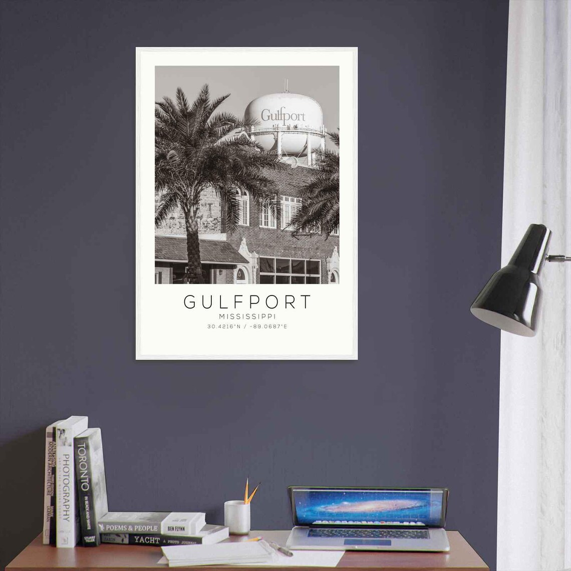 Gulfport Mississippi Water Tower Palms Black White Photo Poster - Image 3