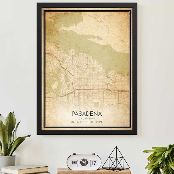 Pasadena California Vintage City Map With Coordinates Poster