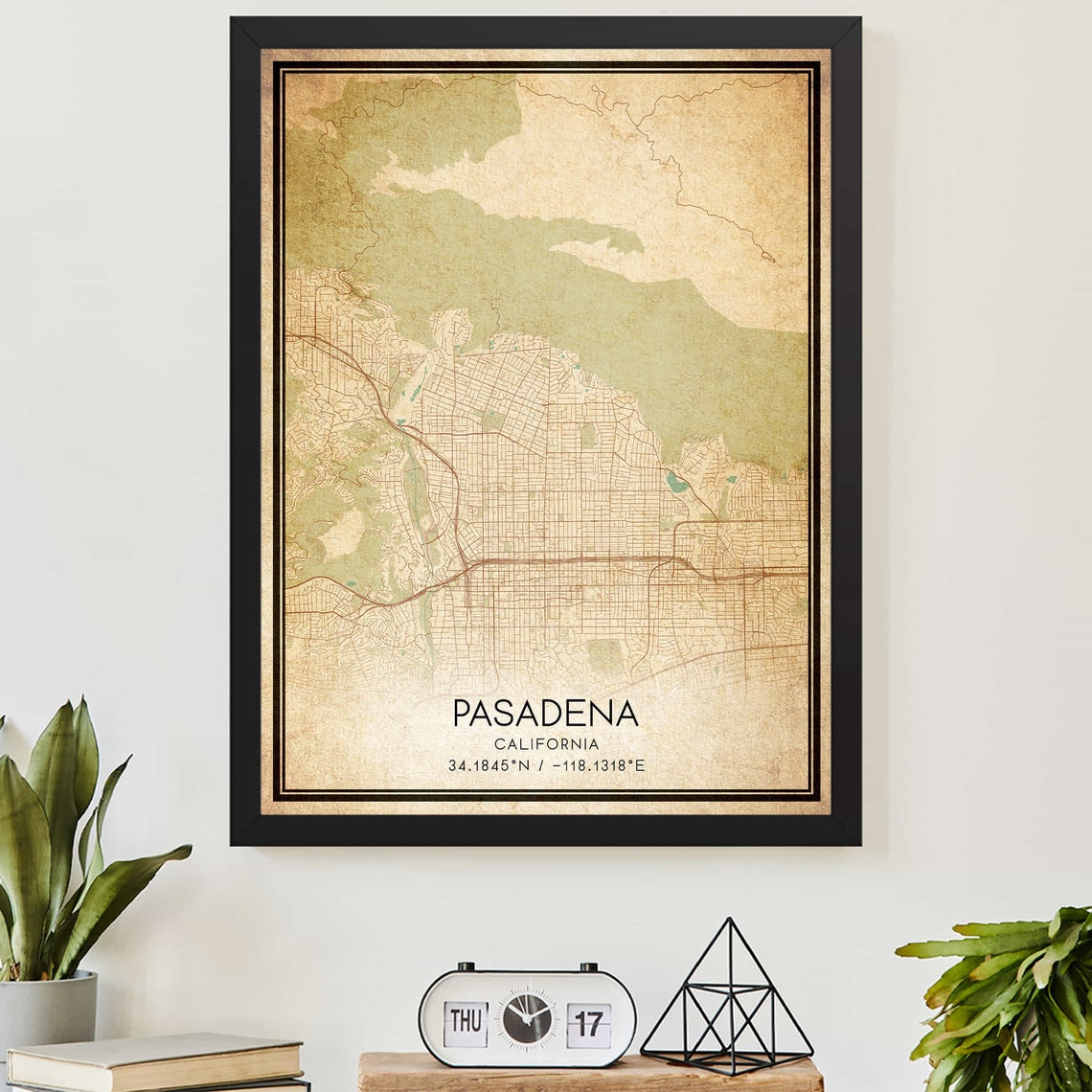 Pasadena California Vintage City Map With Coordinates Poster