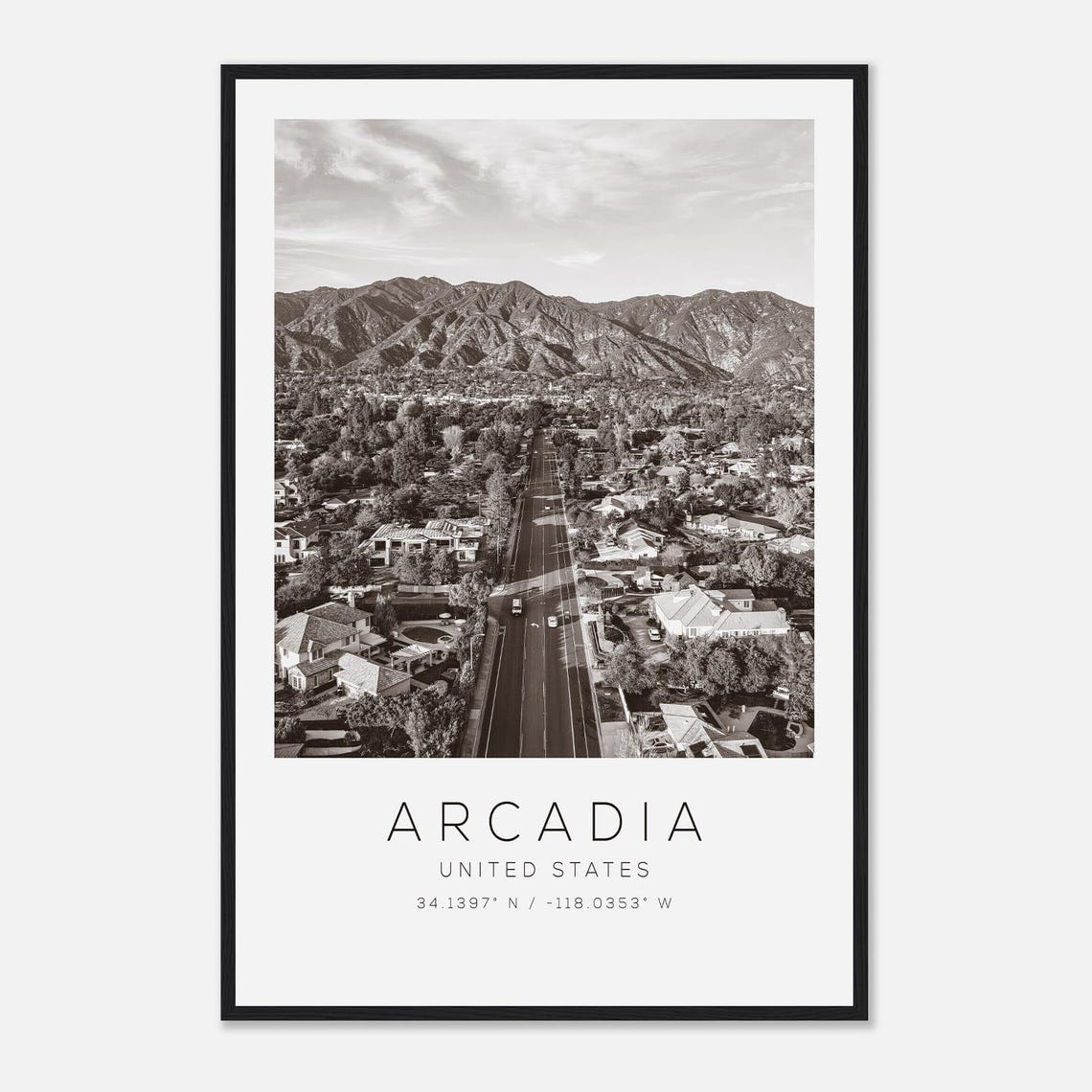 Arcadia United States Travel Photo Poster Bw Print Minimalist