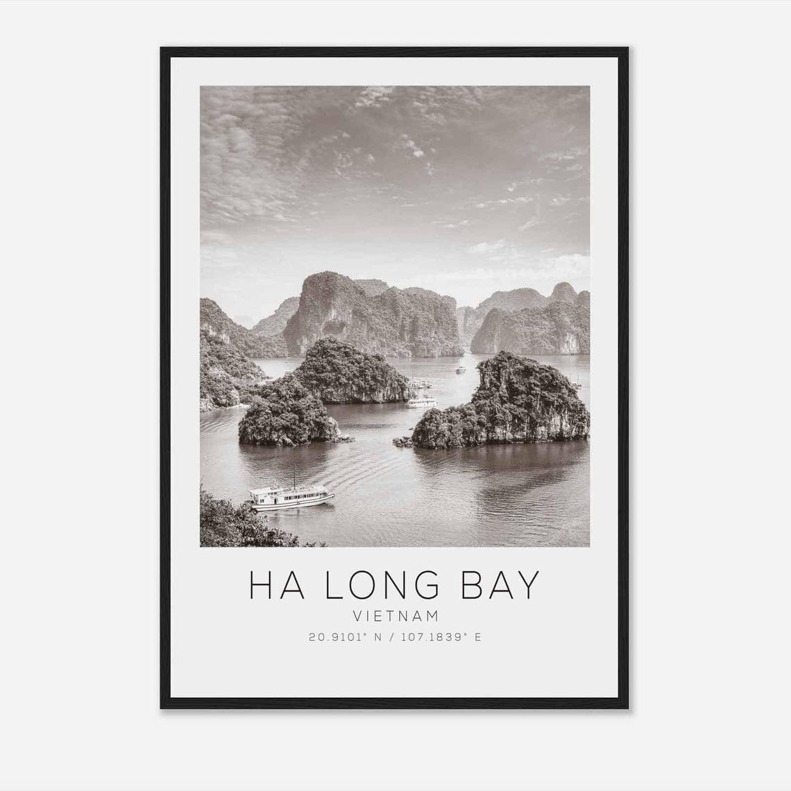 Ha Long Bay Vietnam Black and White Limestone Islands Sea Poster