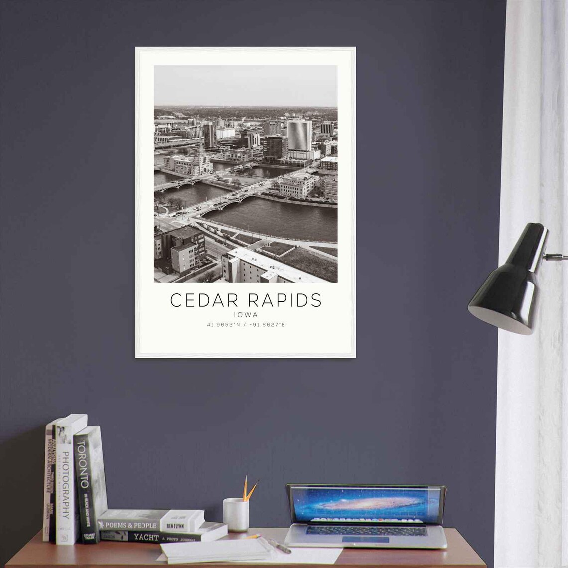 Cedar Rapids Iowa Aerial River and Downtown Bridges Travel Poster - Image 3