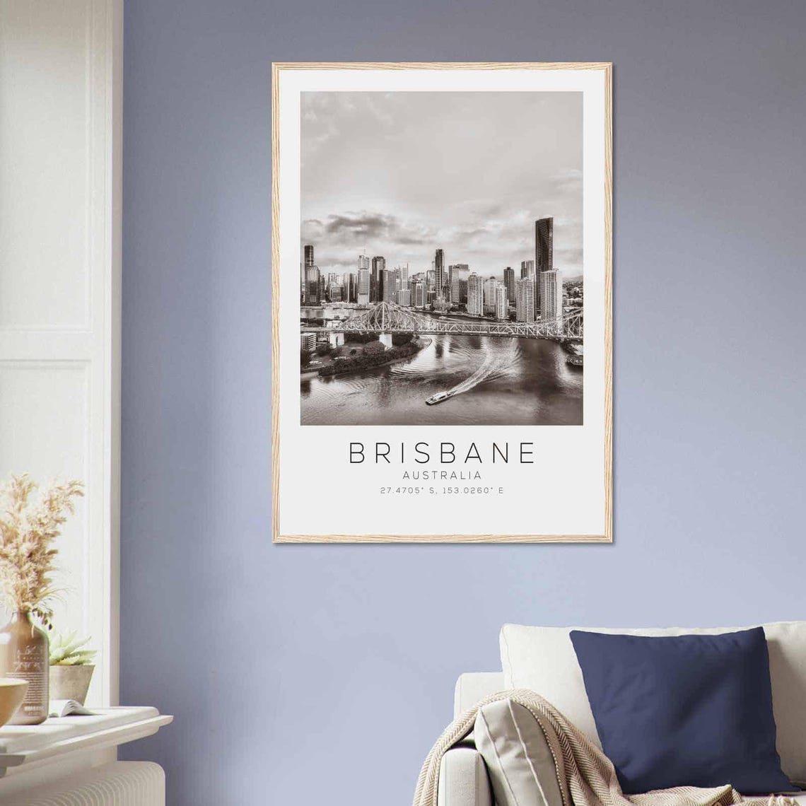 Brisbane Australia City Skyline River Bridge Black White Photo Poster - Image 2