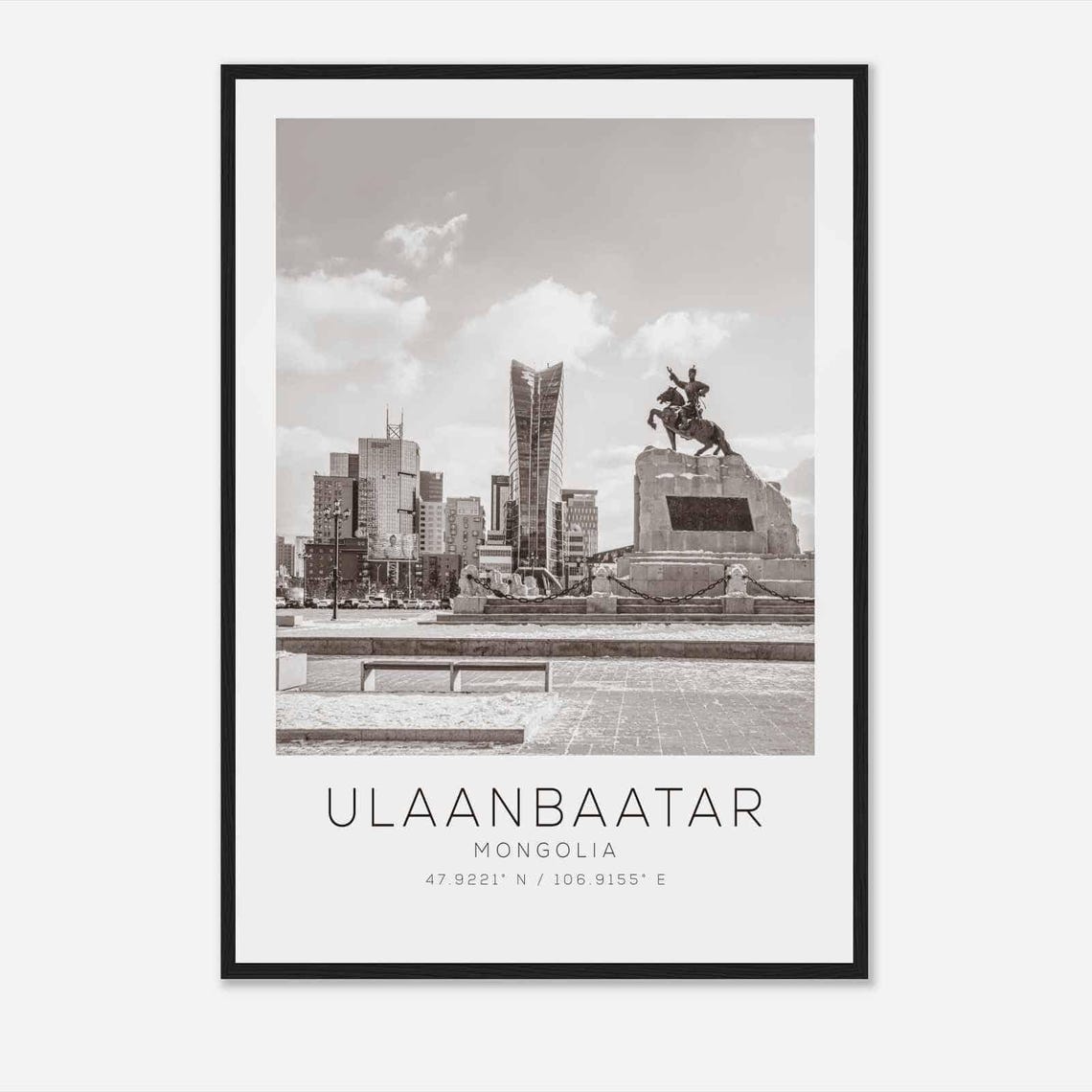 Ulaanbaatar Mongolia Genghis Khan Statue Square Black White Poster