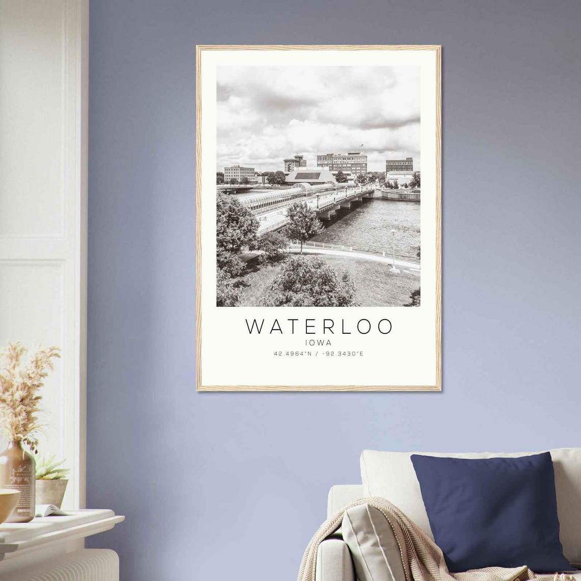 Waterloo Iowa Covered River Bridge Downtown Skyline Travel Poster - Image 2