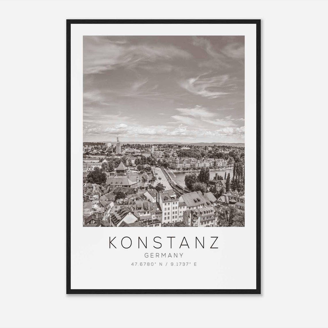 Konstanz Germany Black White Old Town Riverside City View Poster