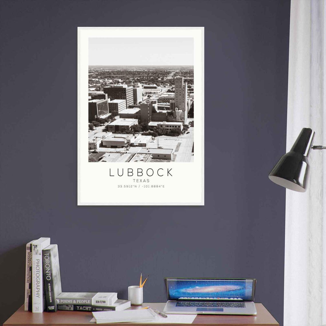 Lubbock Texas Downtown Aerial Skyline Black And White Photo Poster - Image 3