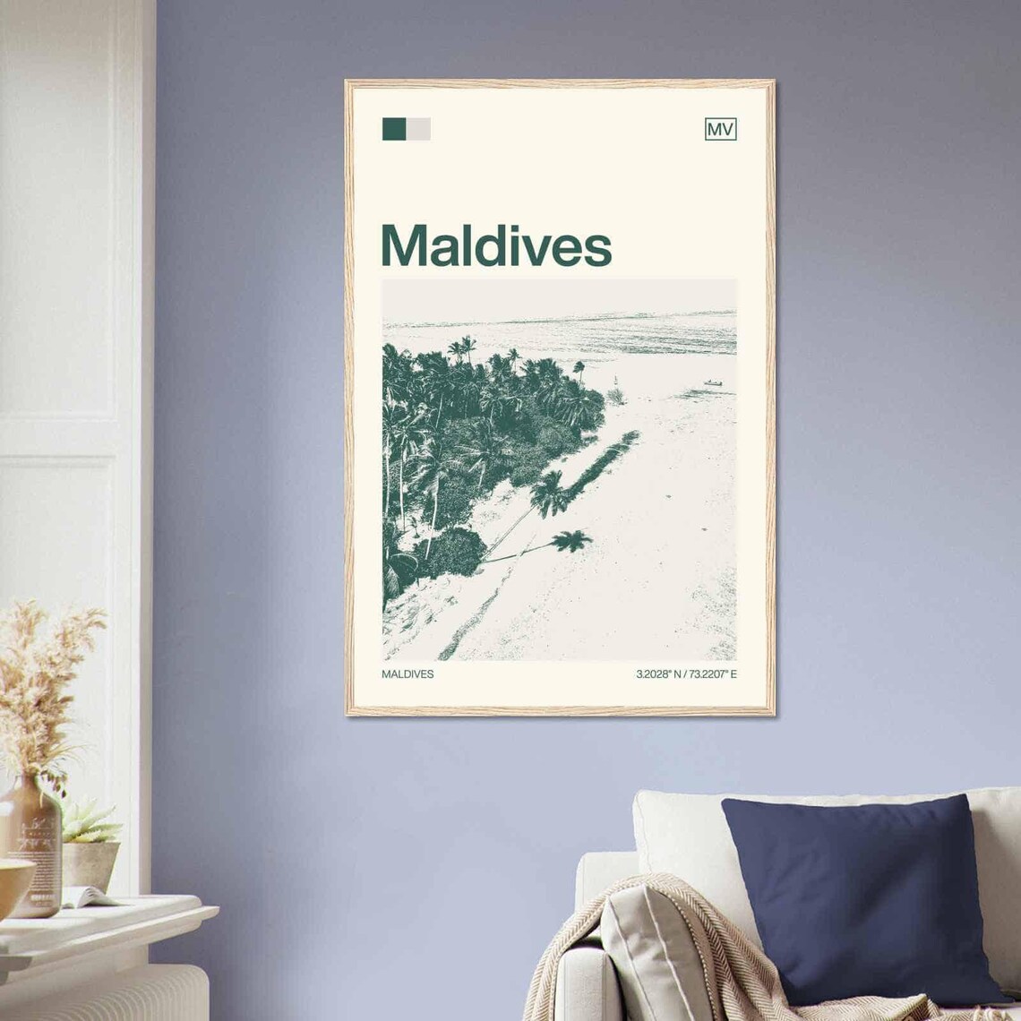 Maldives Modern Minimalist Tropical Island Beach Aerial Art Poster - Image 2