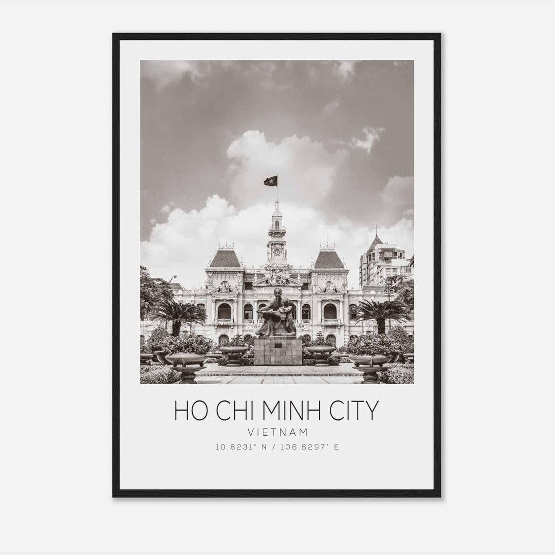Ho Chi Minh City Vietnam Black and White Landmark Photo Poster