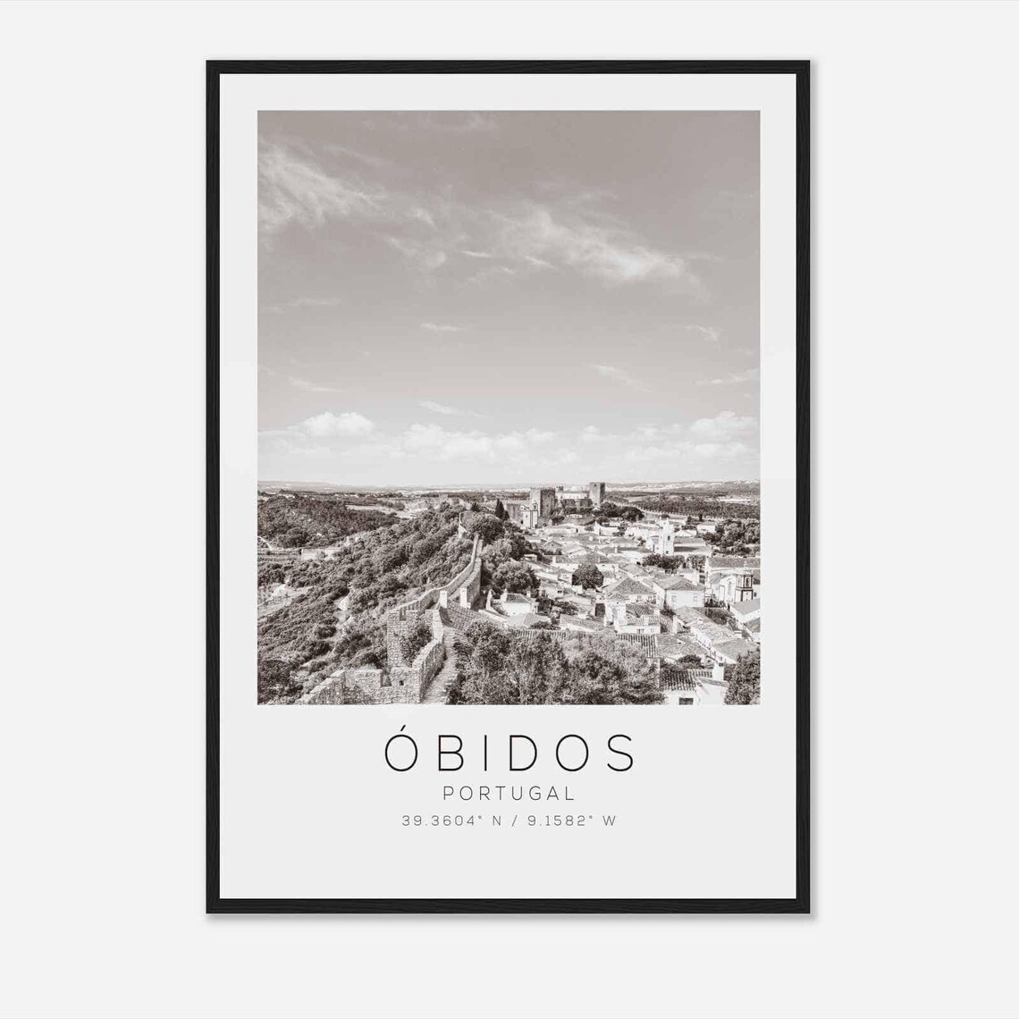 Obidos Portugal Travel Photo Poster Bw Obidos Travel Print Minimalist Travel Poster Print