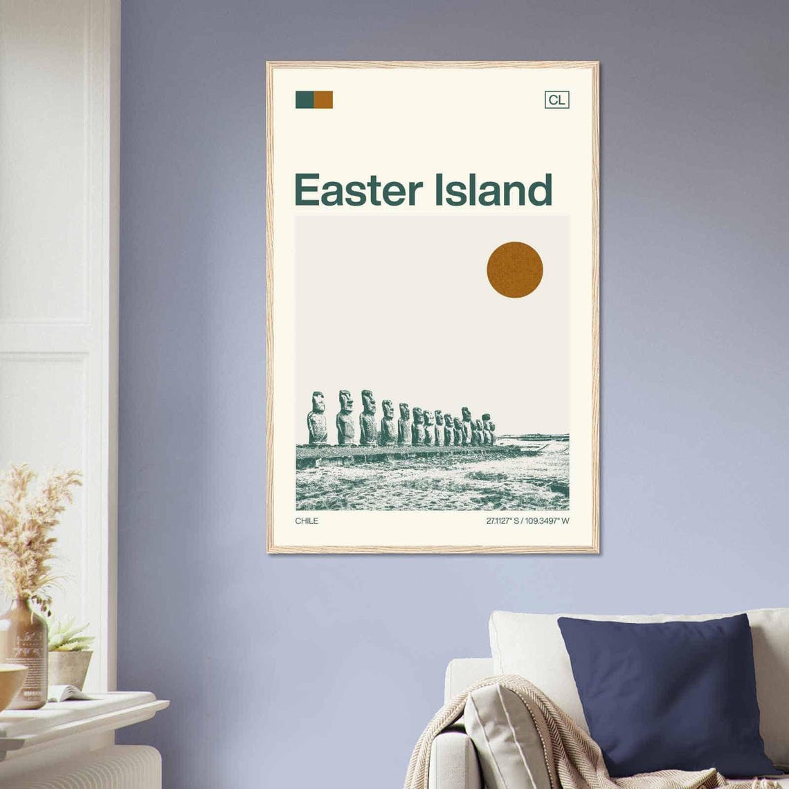 Easter Island Chile Moai Stone Statues Row Minimalist Travel Poster - Image 2