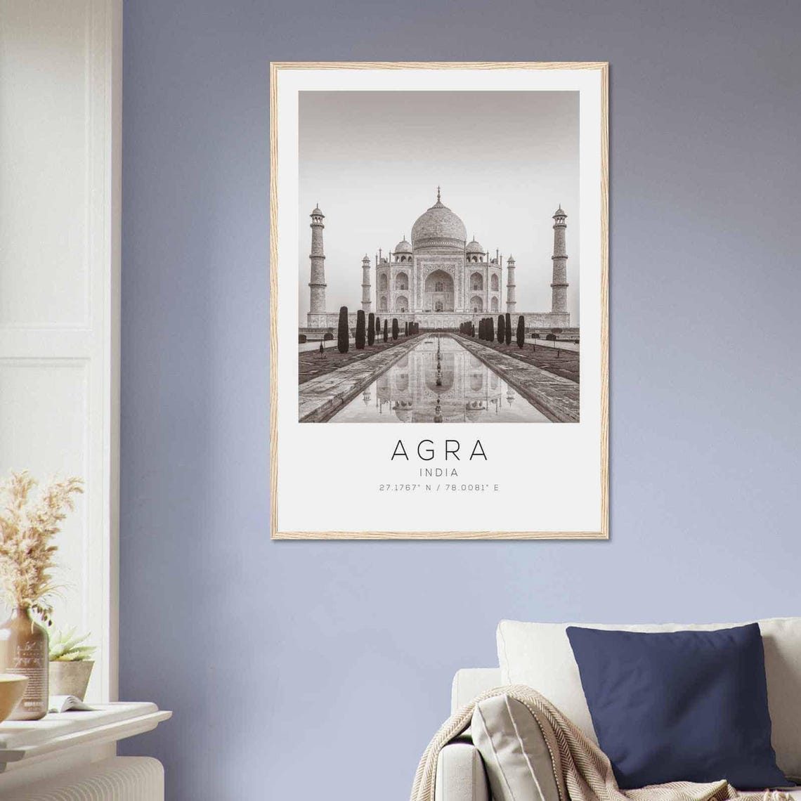 Agra India Black White Taj Mahal Reflecting Pool Travel Poster - Image 2