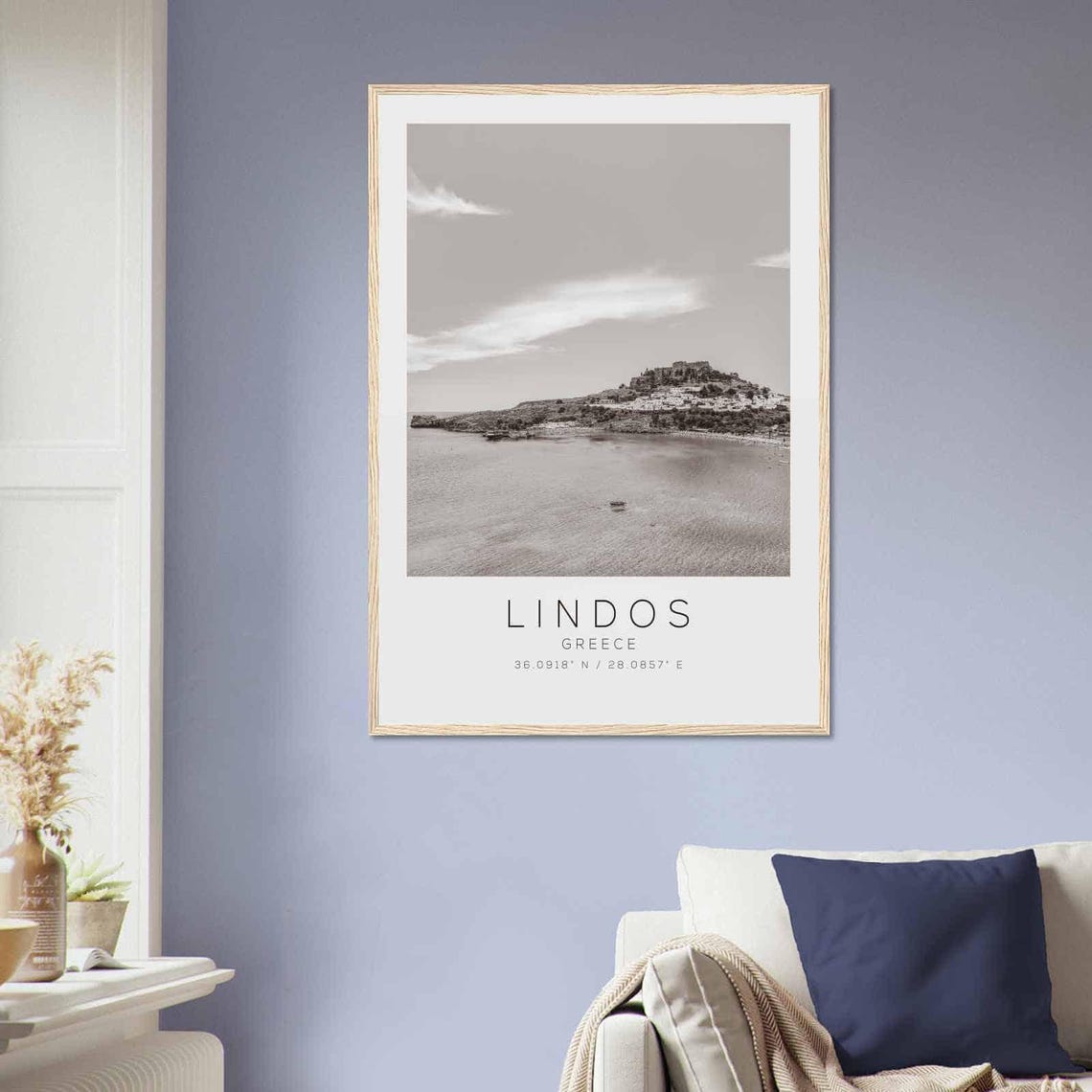 Lindos Greece Acropolis Hilltop Bay View Black White Photo Poster - Image 2