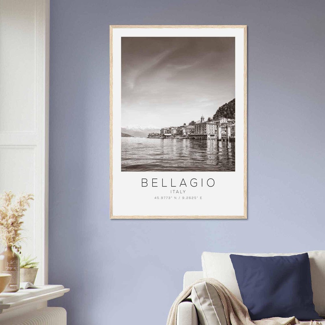 Bellagio Italy Lake Como Town Black White Elegant Photo Poster - Image 2