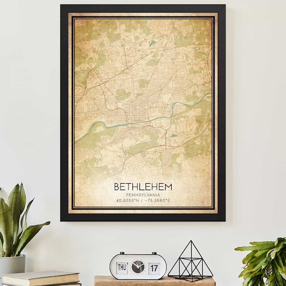Bethlehem Pennsylvania Vintage Map Poster Sepia Street Map Decor