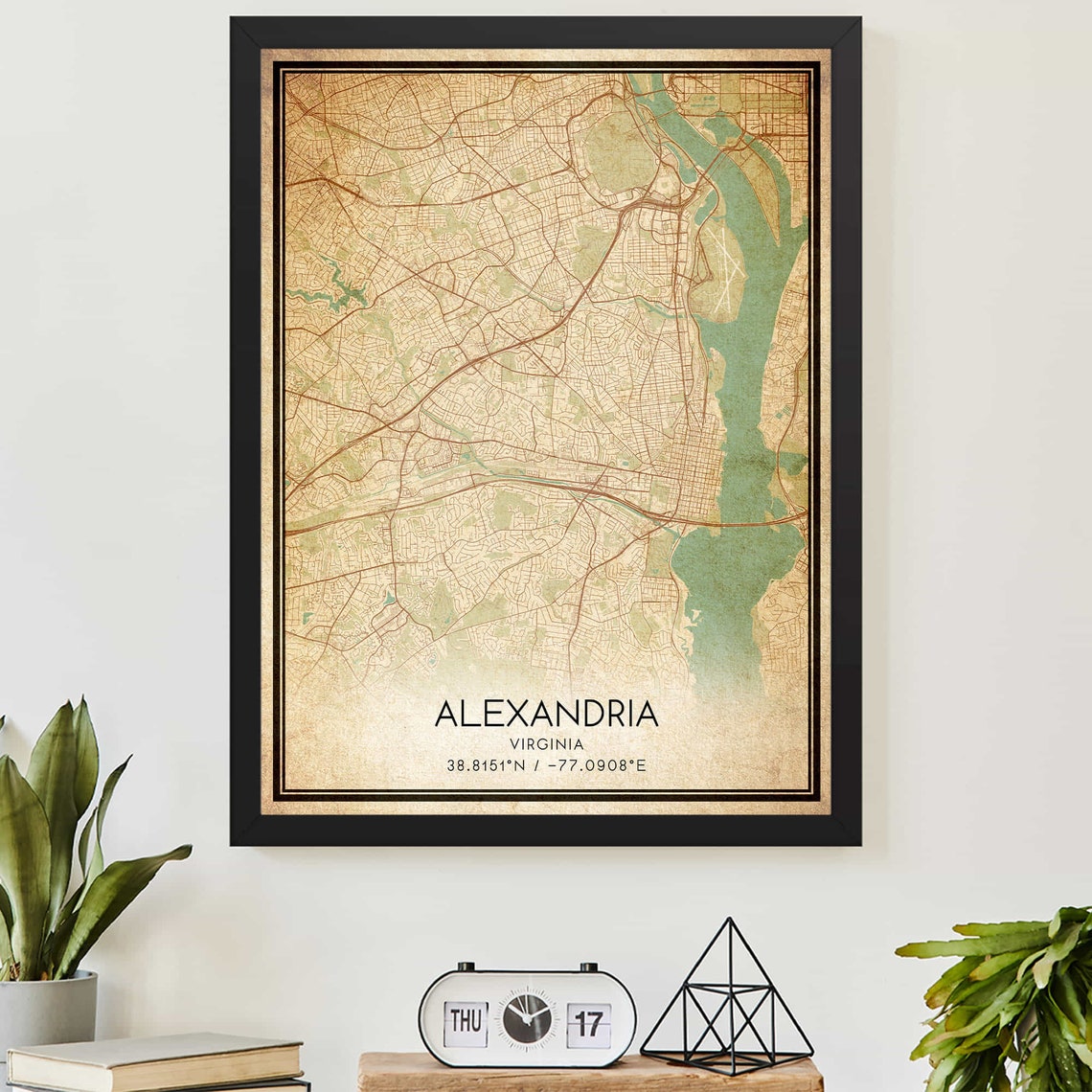 Alexandria Virginia Vintage Map Poster Potomac River Sepia Decor