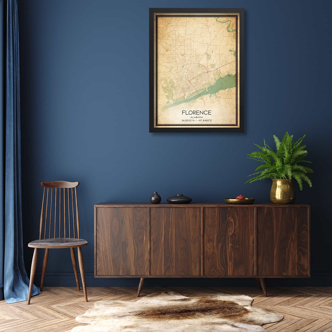 Florence Alabama Vintage City Street Map Coordinate Art Poster - Image 3