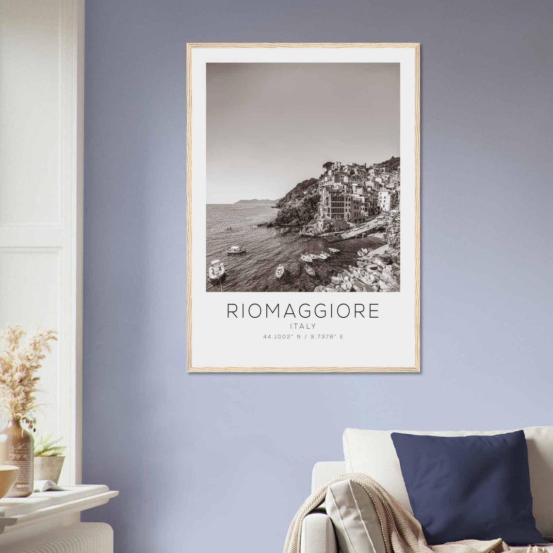 Riomaggiore Italy Cinque Terre Village Harbor Black and White Poster - Image 2