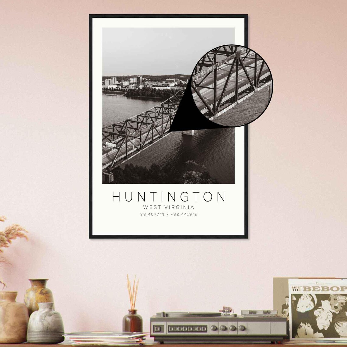 Huntington West Virginia Ohio River Steel Bridge Skyline Travel Poster - Image 4