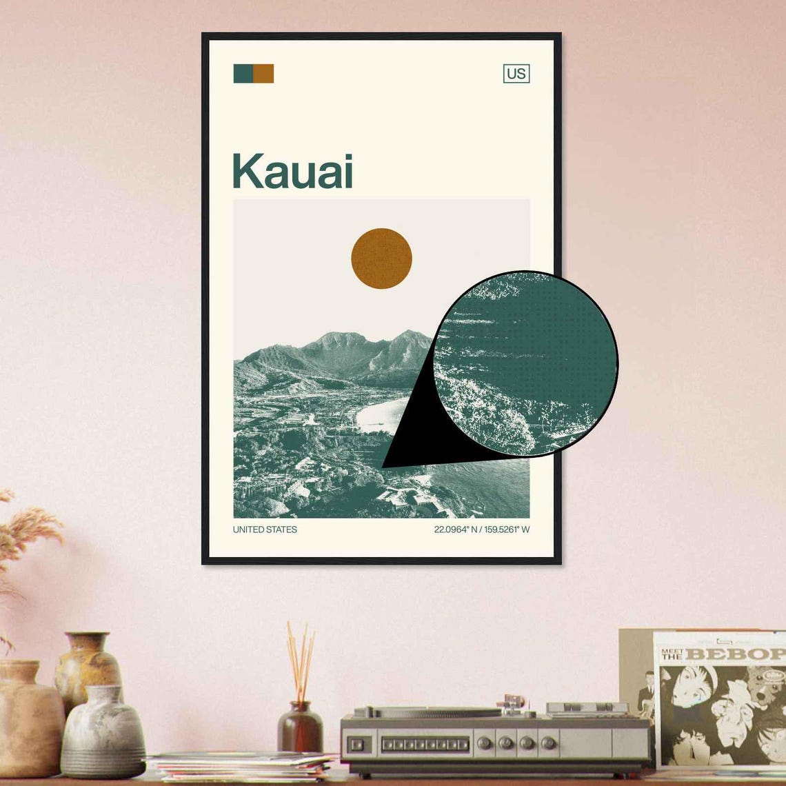Kauai Hawaii Island Bay Mountain Minimalist Travel Art Poster - Image 4