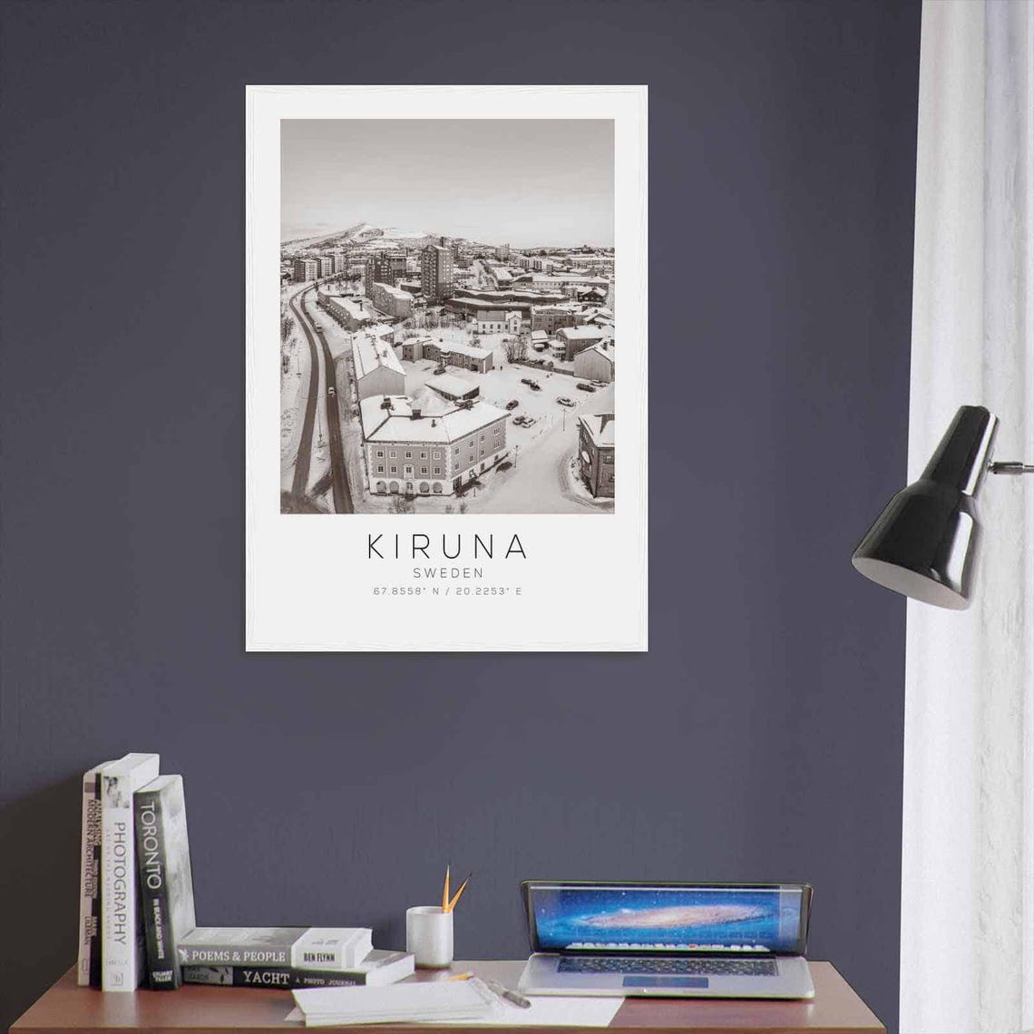 Kiruna Sweden Black White Snow Covered Arctic Town View Poster - Image 3
