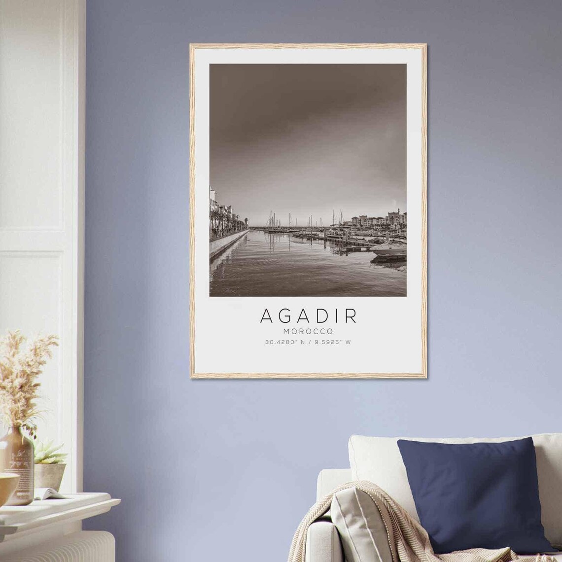 Agadir Morocco Black White Marina Harbor Boats Seaside Travel Poster - Image 2