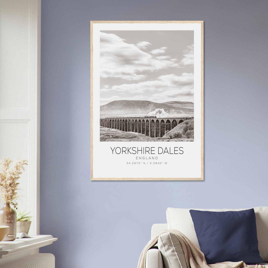 Yorkshire Dales England Steam Train Viaduct Black White Photo Poster - Image 2