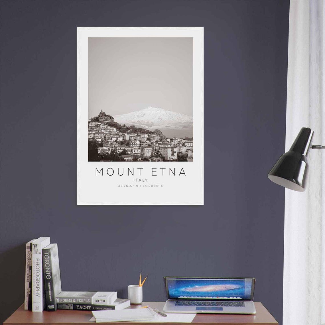 Mount Etna Italy Sicily Volcano Townscape Black and White Photo Poster - Image 3