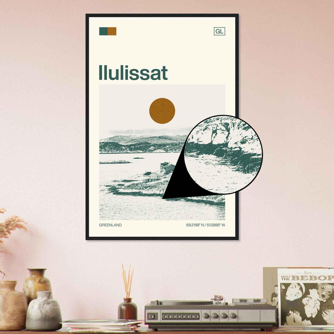Ilulissat Greenland Coastal Town Fjord Houses Duotone Travel Poster - Image 4