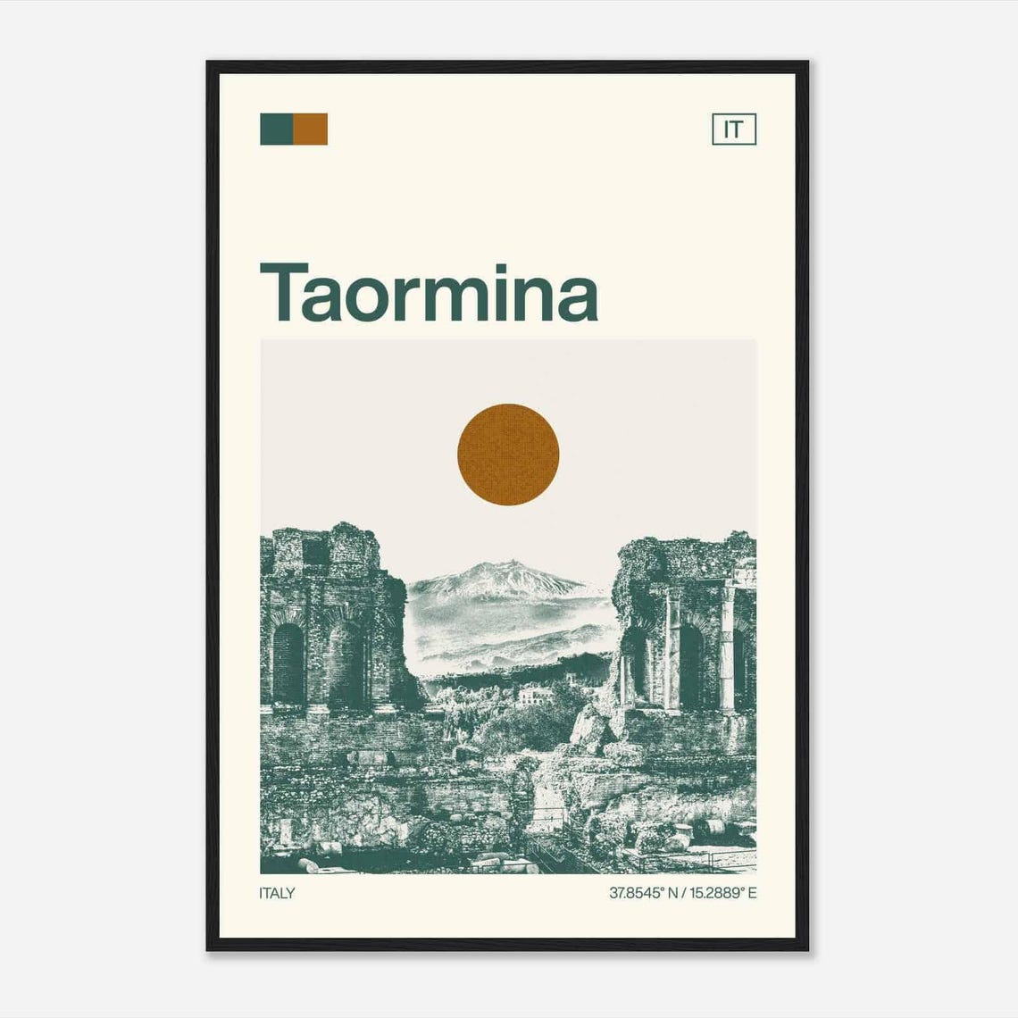 Taormina Italy Minimalist Monochrome Theater Ruins Travel Poster