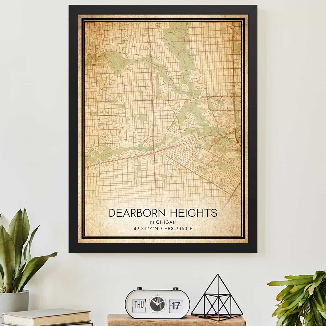 Dearborn Heights Michigan Vintage Map Poster