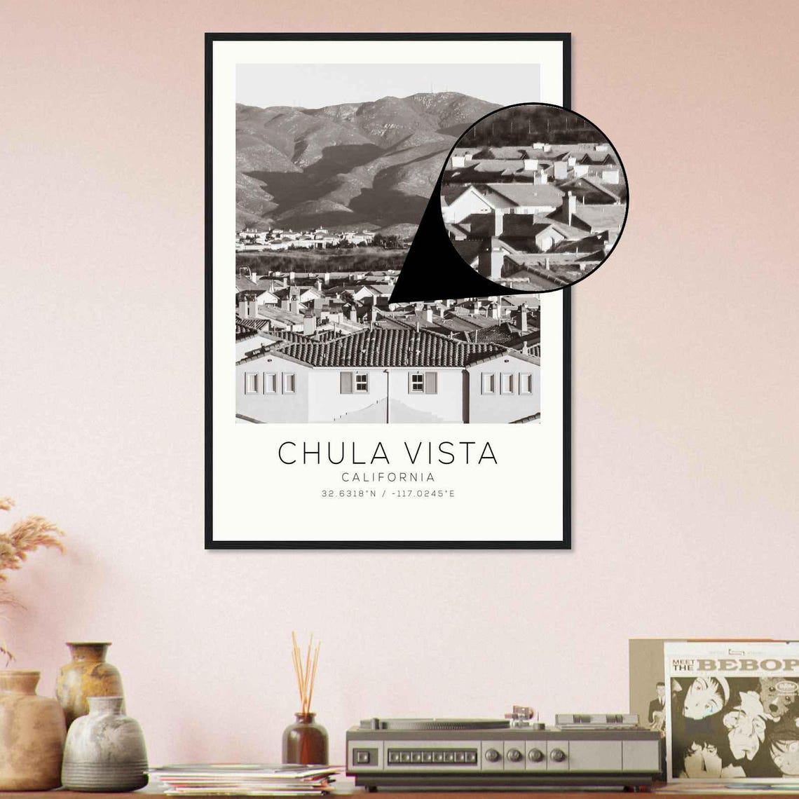 Chula Vista California Rooftops Mountain Backdrop Home Poster - Image 4