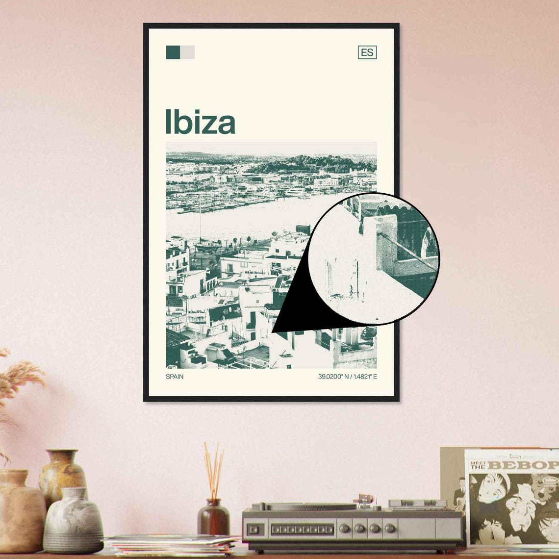 Ibiza Spain Old Town Harbor Whitewashed Houses Duotone Travel Poster - Image 4