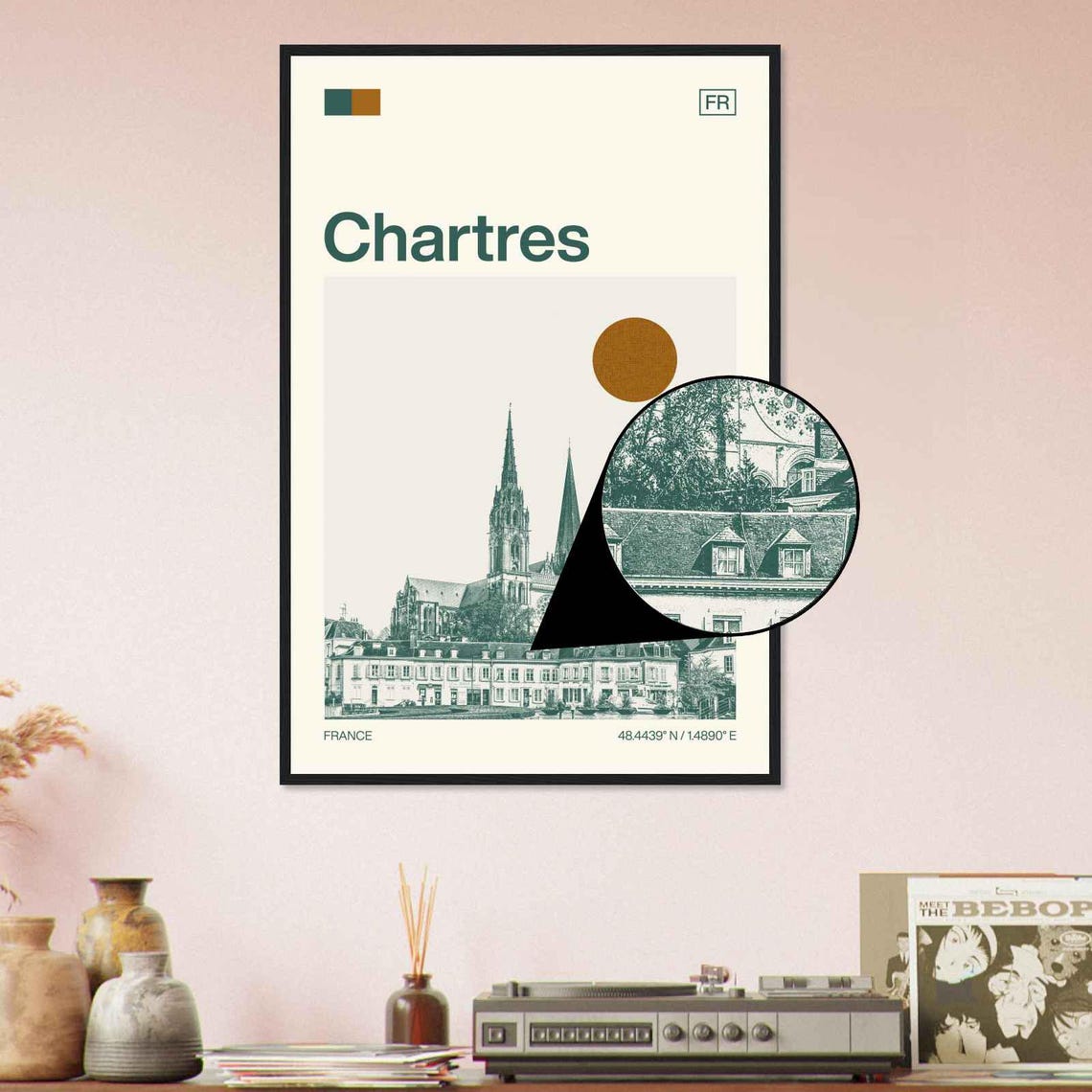 Chartres France Gothic Cathedral Twin Spires Minimalist Travel Poster - Image 4