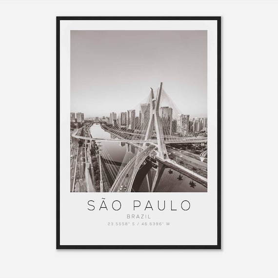 Sao Paulo Brazil Cable Stayed Bridge Black and White Travel Poster