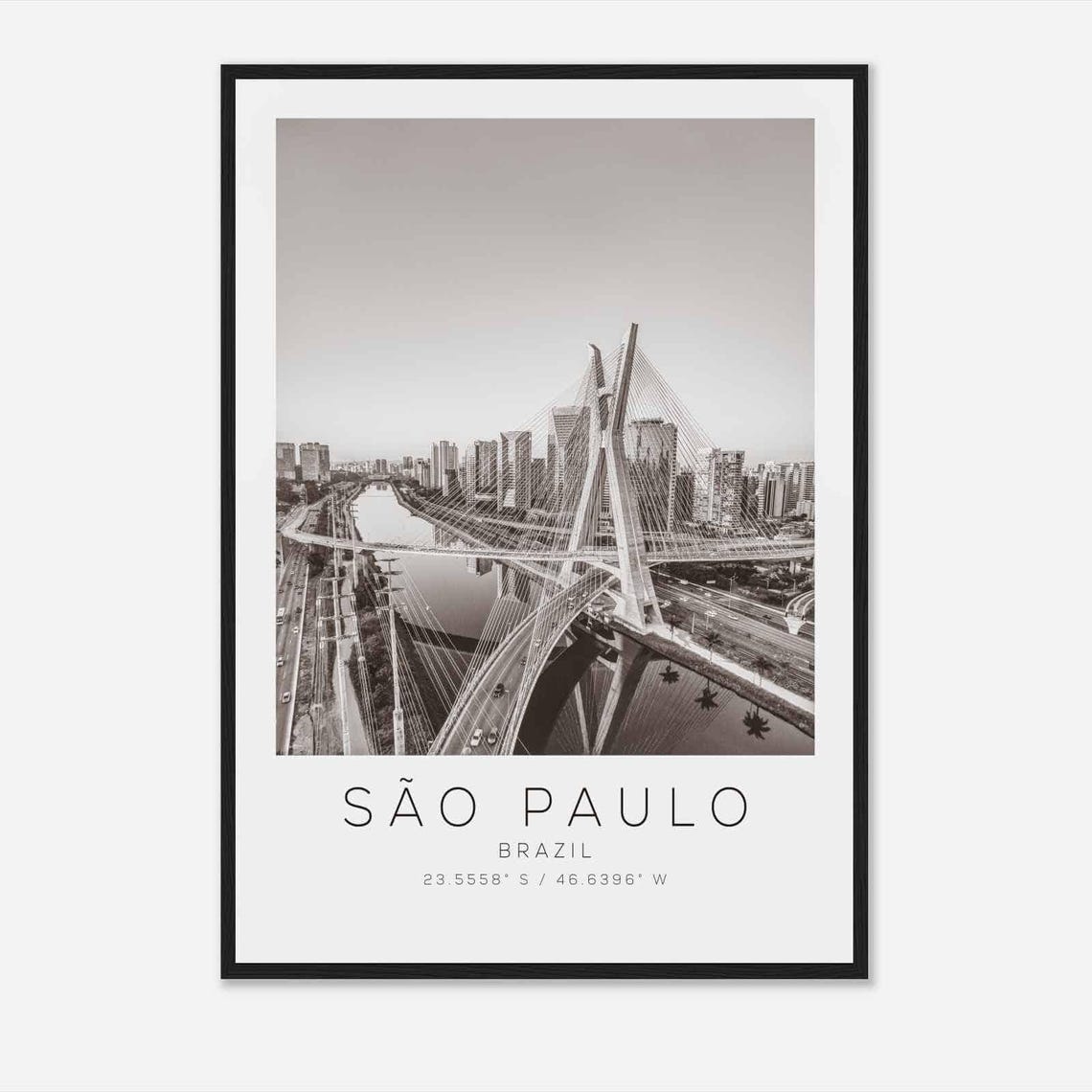 Sao Paulo Brazil Travel Photo Poster Bw Sao Paulo Travel Print Minimalist Travel Poster Print
