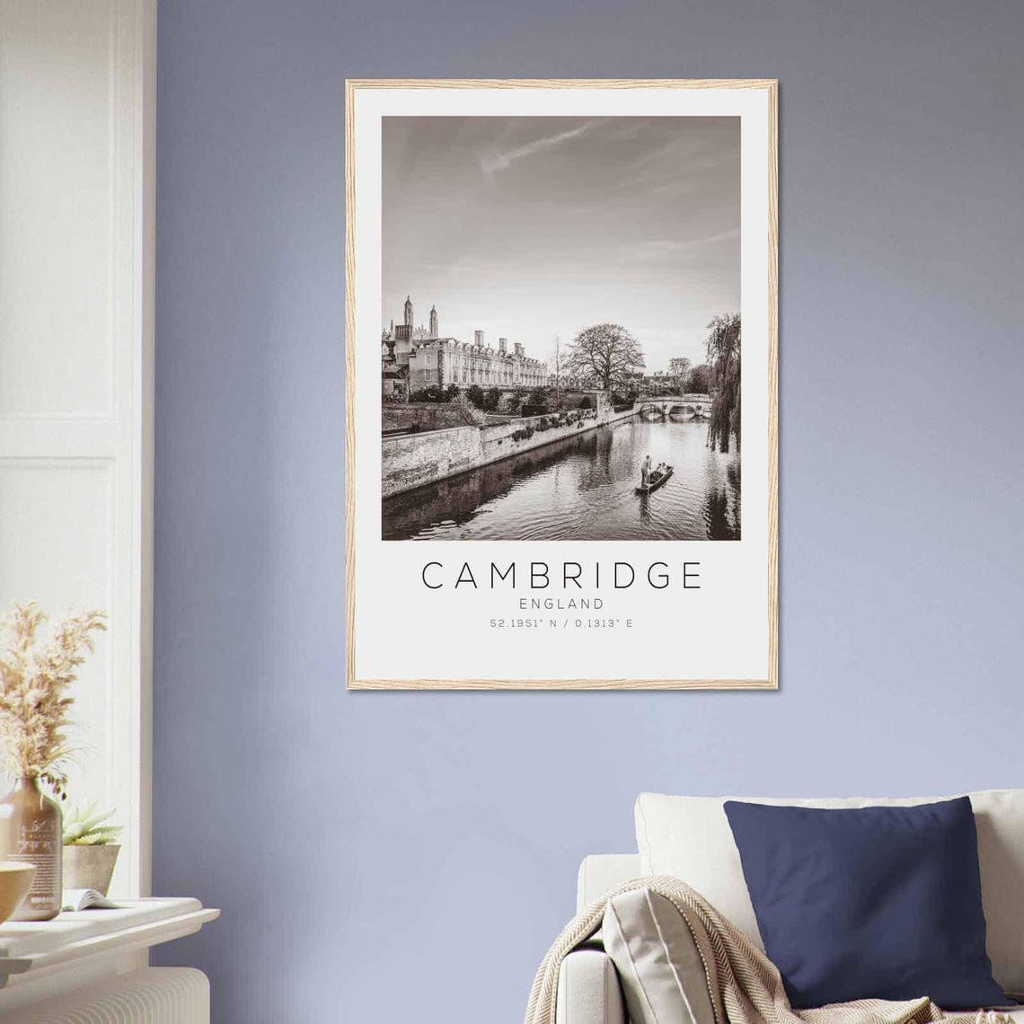 Cambridge England River Cam Punting Kings College Black White Poster - Image 2
