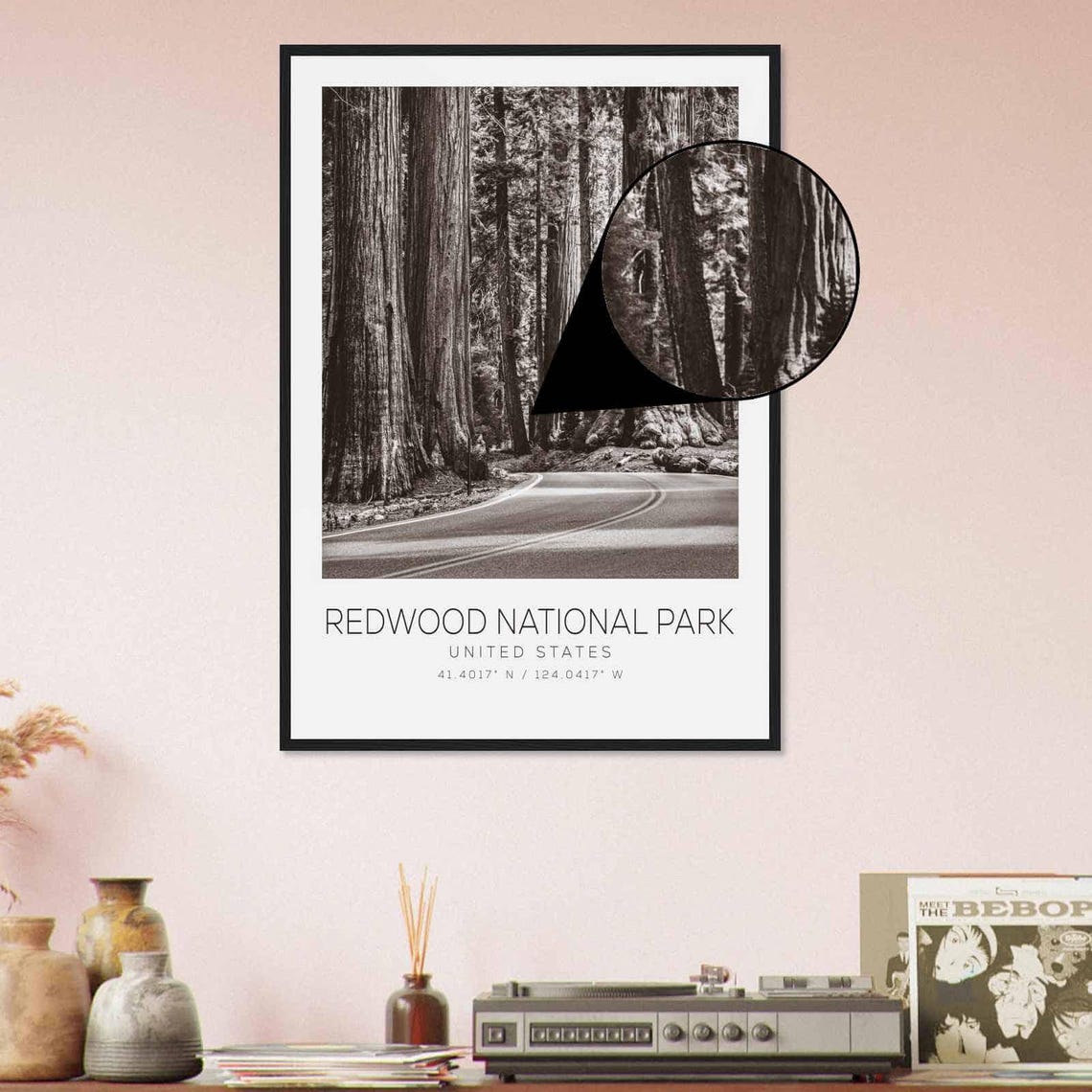Redwood National Park United States Travel Photo Poster Bw Redwood National Park Travel Print Minimalist Travel Poster Print - Image 4