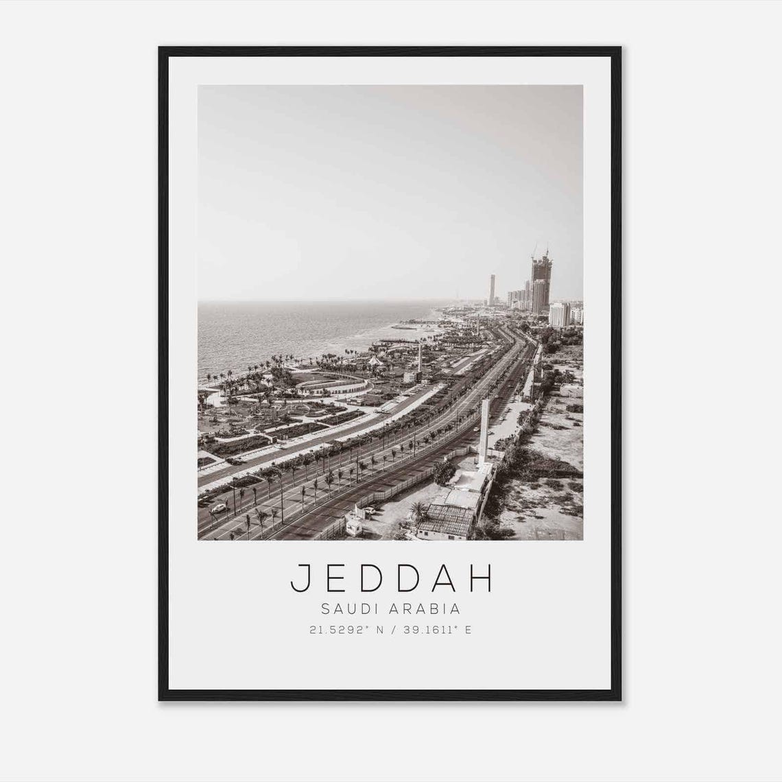 Jeddah Saudi Arabia Black White Corniche Sea View City Poster