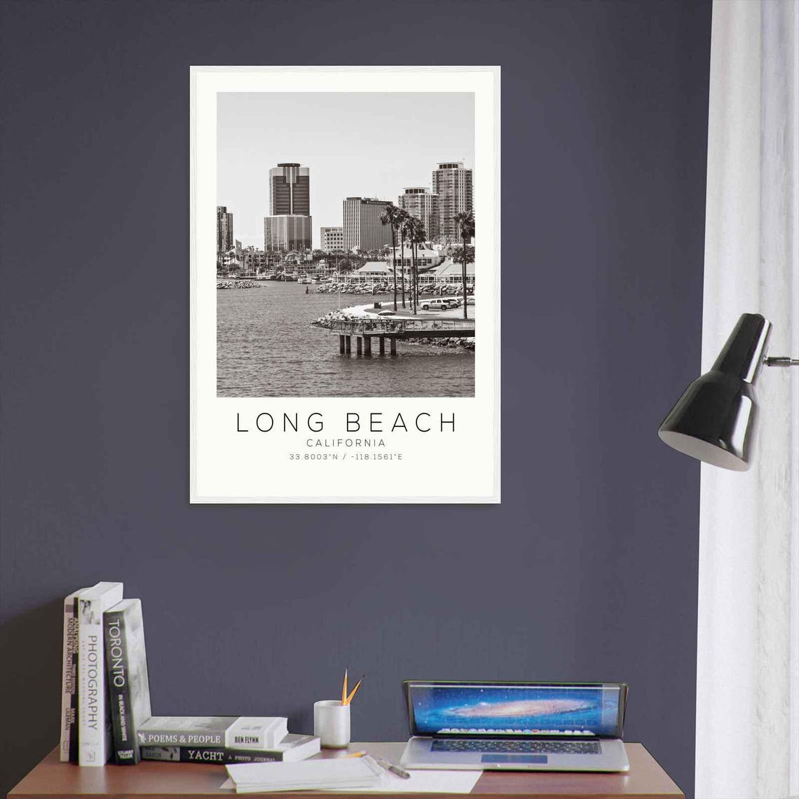 Long Beach California Waterfront Pier Palm Trees Skyline Poster - Image 3