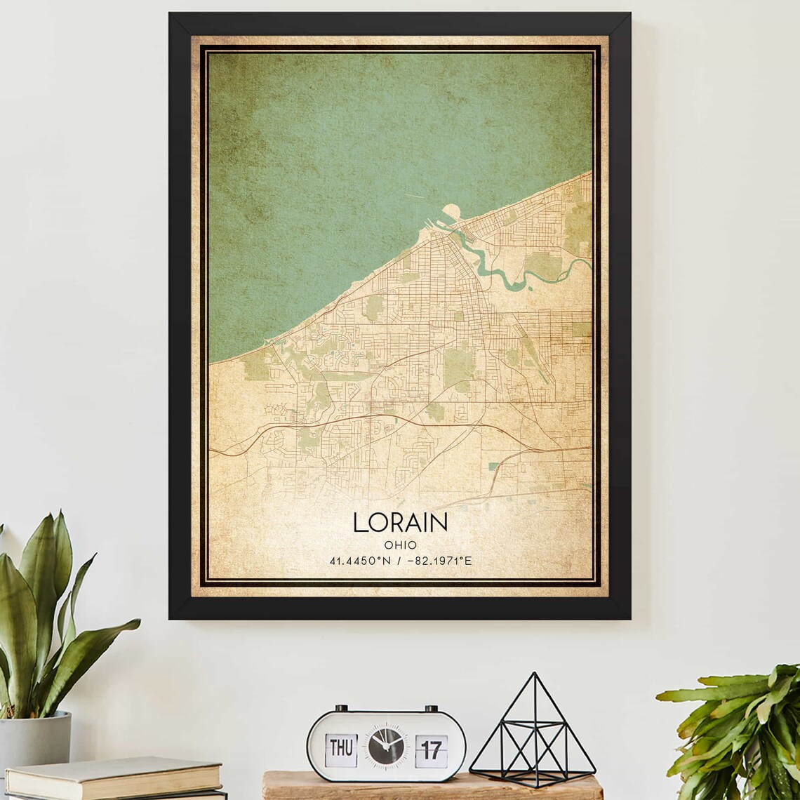 Vintage Lorain Ohio Map Art Print Poster