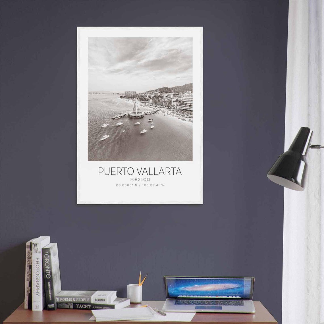 Puerto Vallarta Mexico Los Muertos Pier Aerial Black and White Poster - Image 3