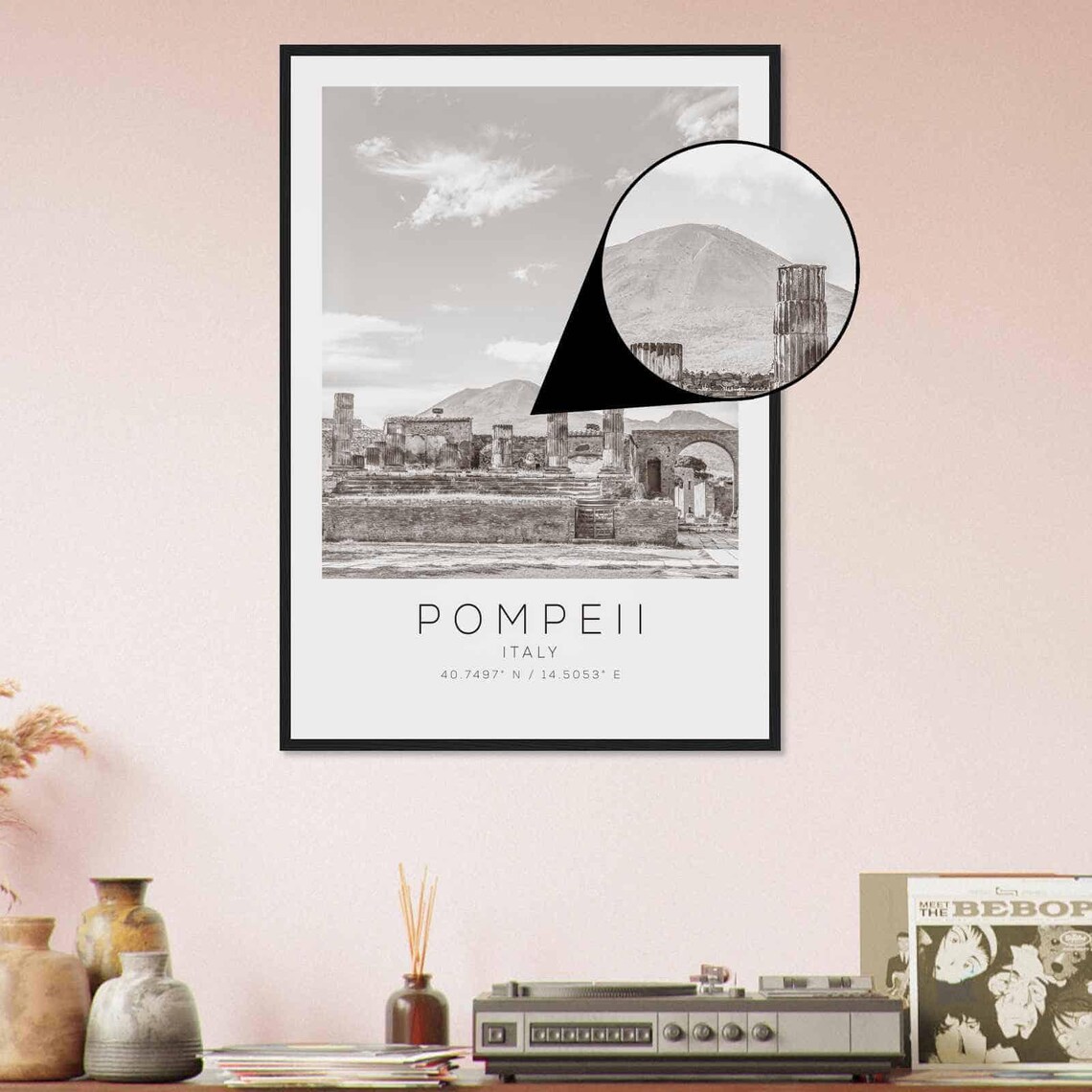 Pompeii Italy Temple of Jupiter Ruins Vesuvius Black White Poster - Image 4